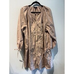 J-Crew‎ Tie-Sleeve Dress In Cotton Poplin Beige Size 2x Quiet Luxury
